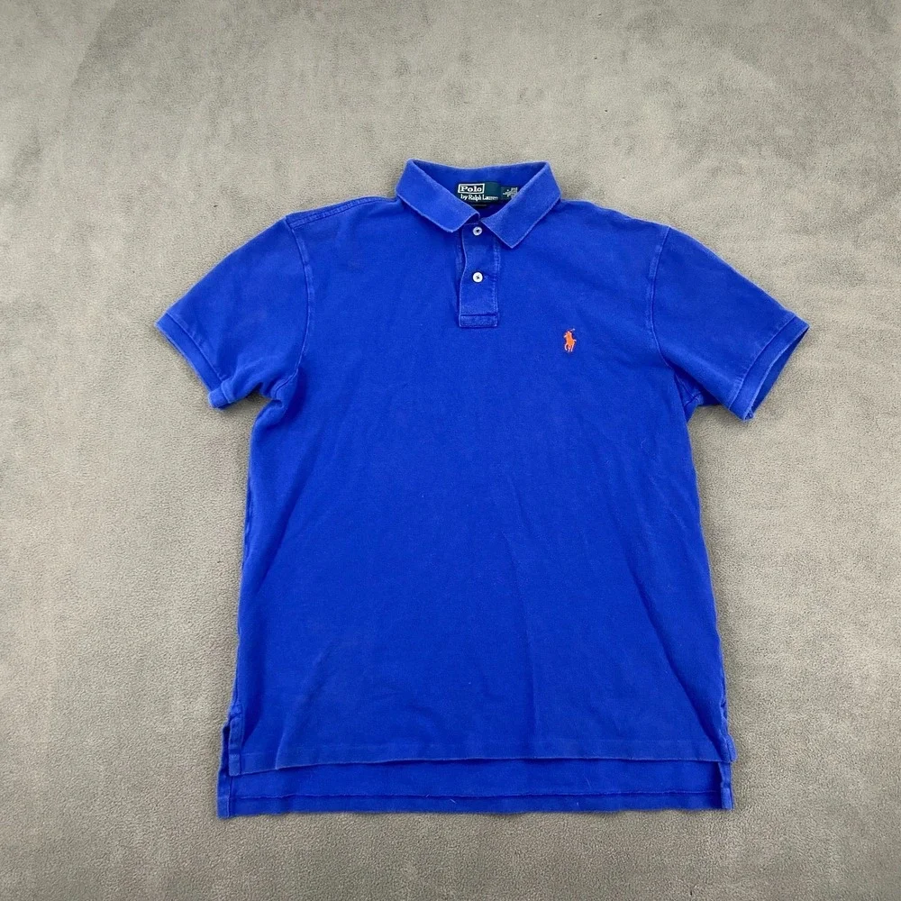 Polo Ralph Lauren Polo Shirt Mens Large Blue Custom Fit Pony Logo High Low Slit